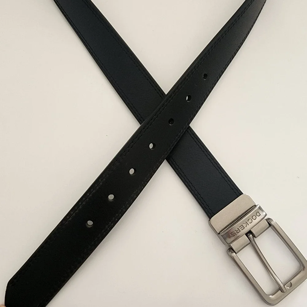 Dockers black‎ leather belt silver tone buckle XL 42 - 44